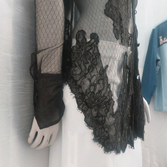 VTG Victorias Secret Sheer Black Lace Mesh Top S Y2K Goth Romantic HAS FLAW Sexy - Picture 8 of 13